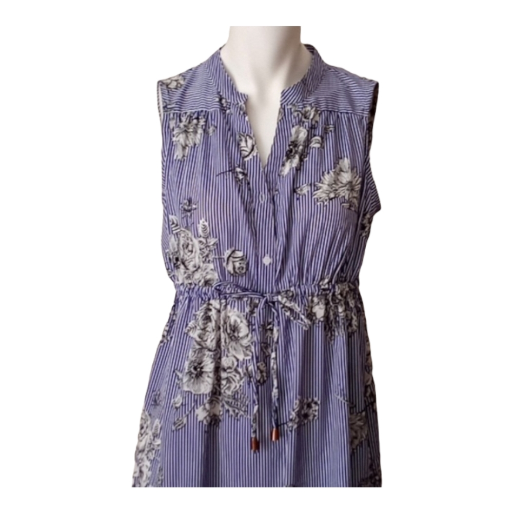 A Hint of Blush Blue White Floral Stripe Mini Dress Size M - Picture 4 of 14